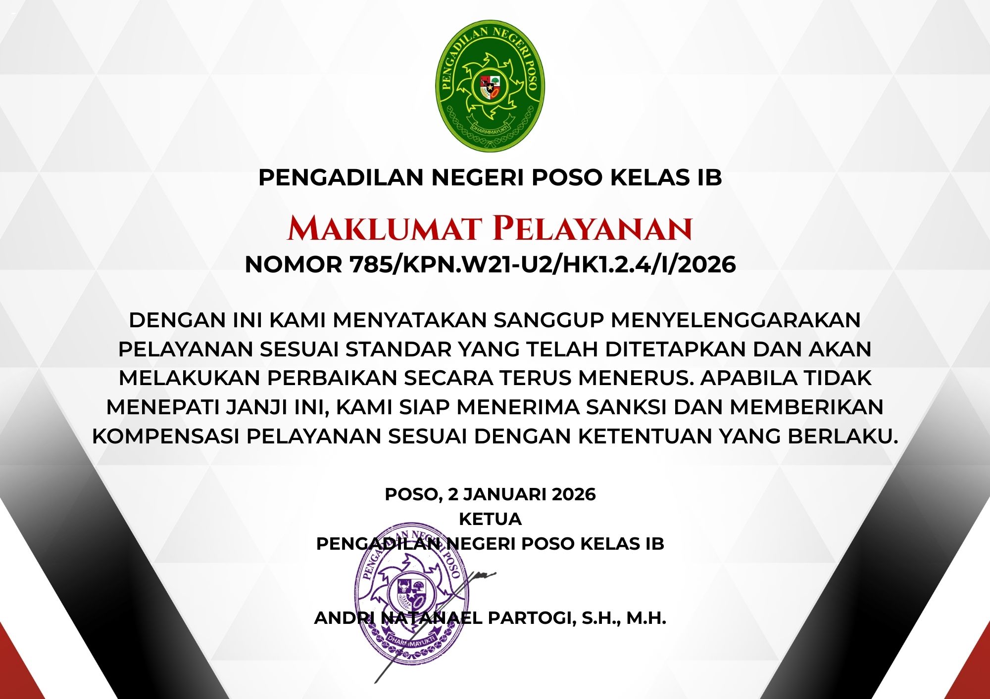 Maklumat Pelayanan Pengadilan Negeri Poso